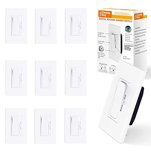 CLOUDY BAY LED Digital Dimmer Switch for LED Light/CFL/Incandescent, Phrase Cut Dimming 600 Watt max,Cover Plate Included,White, 10 Pack - color: Digital Dimmer, size: 10 Pack