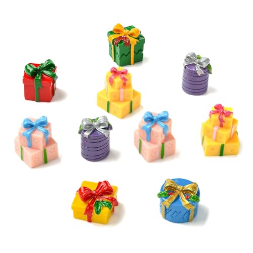 21 pcs 7 Styles Miniature Resin Gift Box Figurines Multicolor Christmas Xmas Figures for DIY Micro Landscape Party Decorations - color: 21pcs-23~28x20~33mm-resin Gift Box Figurines