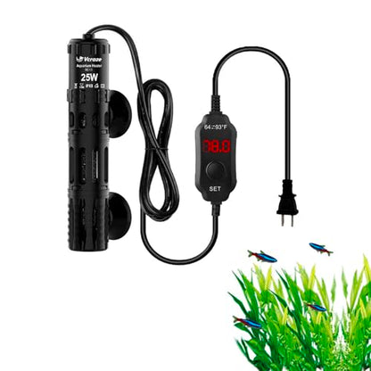 Aquarium Heater 25W, Submersible Fish Tank Heater with LED Digital Display, Auto Power-Off When Leaving Water & High Temp Protection, for Fresh and Salt Water Tanks 3-5 Gal - size: For Tanks 3-5 Gal