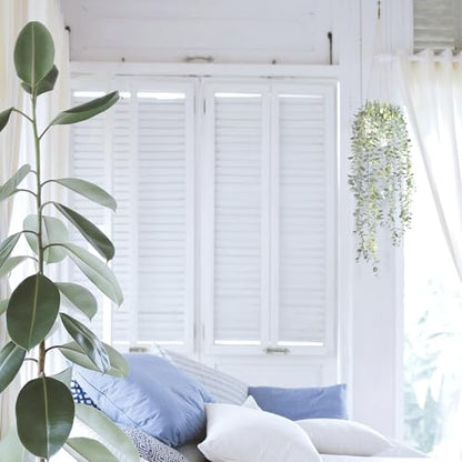 Decorative Hanging Plants for Shelf, Faux Ivy Eucalyptus Vine, Fake Greenery in White Pot with Lanyard (Full, Large Pot) - size: Large