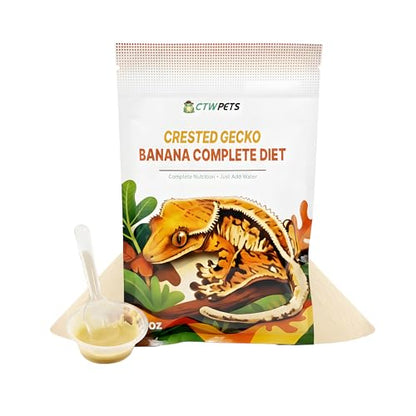 CTWPets Crested Gecko Banana Complete Diet – Premium Fruit & Protein Powder Food, Just Add Water, Complete Nutrition for Crested Geckos & Fruit-Eating Reptiles – Includes Feeding Spoon, 3 oz (3oz)
