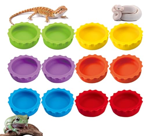 Meow&Woof Crested Gecko Food and Water Feeding Cups, Reptile Food Dish, Colorful Water Bowl for Bearded Dragon Tank Terrarium Accessories Supplies for Tortoise, Crab and Small Pet (12 Pcs) - color: 12PCS