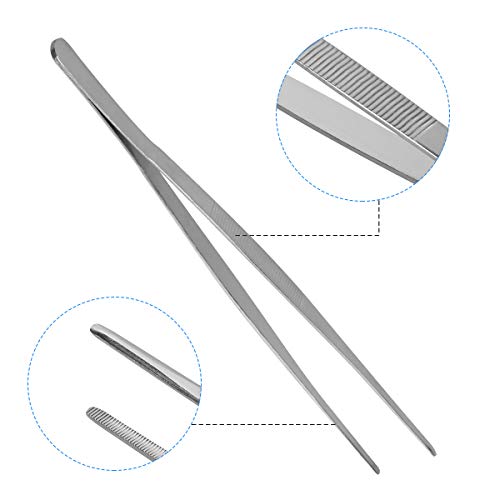 AHIER Kitchen tweezer Stainless Steel, 8inch Long tweezer with Precision Serrated Tips for Cooking Pincette for Sea food, Bar Tweezer - size: 8"