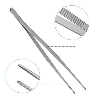 AHIER Kitchen tweezer Stainless Steel, 8inch Long tweezer with Precision Serrated Tips for Cooking Pincette for Sea food, Bar Tweezer - size: 8"