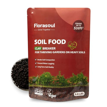 Florasoul® Clay Breaker Soil Amendment (6.6 lbs) – Revitalize Heavy Clay & Compacted Soil – Plant-Based & Vegan Formula – Enhances Drainage & Aeration – for Gardens, Lawns & Flower Beds - color: Clay