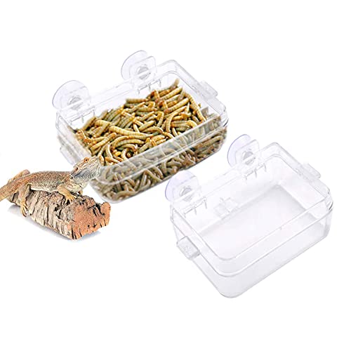 Reptile Feeder Chameleon Bowl 2 Pcs Anti-Escape Food Dish Bowl with Suction Cup for Chameleon Iguana Lizard Reptile Food and Water Feeding (White, S) - color: White, size: S