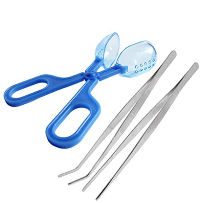 3in1 Feeding Tool Reptile Feeding Tongs Cricket Clamp Bug Scooper, Cleaning Supplies Scooper+ 2x Tweezers for Reptile, Hedgehog, Hamsters, Guinea Pig,Lizard, Spider Bearded Dragon (Blue) - color: Blue