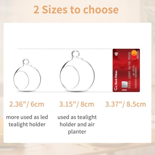 12 Pcs 3.15"/ 8cm Hanging Glass Tealight Holder Globe Plant Terrariums Glass Orbs Air Plants Tea Light Candle Holders Home Decor Indoor Outdoor Garden DIY Gifts (9 Pcs + 3 Pcs) - size: 3.15 inches