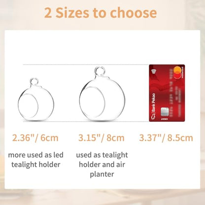 12 Pcs 3.15"/ 8cm Hanging Glass Tealight Holder Globe Plant Terrariums Glass Orbs Air Plants Tea Light Candle Holders Home Decor Indoor Outdoor Garden DIY Gifts (9 Pcs + 3 Pcs) - size: 3.15 inches