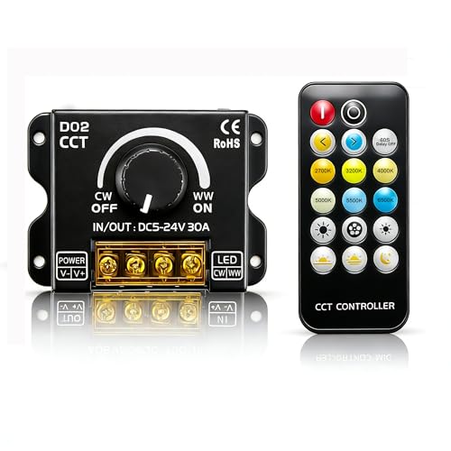 CCT LED Controller, DC 5V-12V-24V 30A RF Wireless Dimmer Rotary Button and 17 Key Remote Control, PWM Dimmable Brightness Adjust LED Strip Light Controller for CCT LED Strip Lights - color: CCT Mini Remote