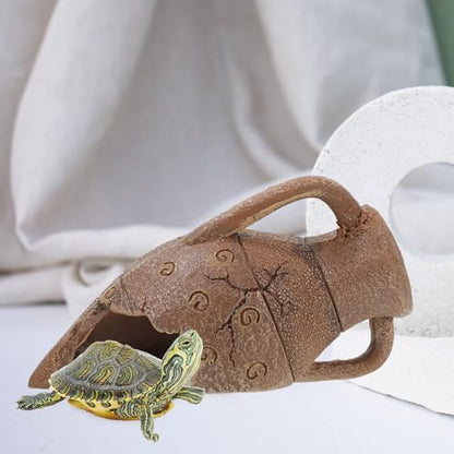 Compact Reptile Cave Hideout with Vivid Desert Landscaping for Snake and Turtle Habitat, Safe Sturdy Shelter Box for Small Reptiles and Amphibians, Aquarium Tank Decor