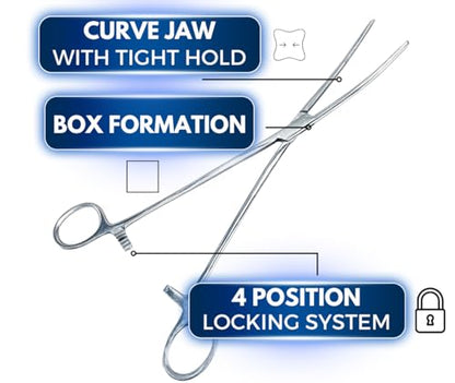 ADROIT 8" Straight and Curved Tip Hemostat Forceps | Stainless Steel Design | Small Teeth On Jaws | Locking Mechanism Built in | Great for Sewing, Fishing, Jewelry Making - size: 8", style: Straight & Curved