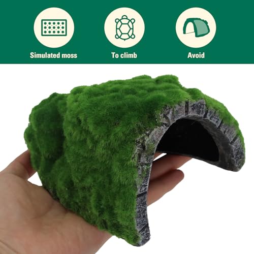 Mossy Reptile Rock Hides and Caves,Artificial Green Moss Cave Hideout for Reptile and Snake, Simulation Rock Tortoise Habitat Accessories,Terrarium & Aquariums Decor (Green, Small) - size: Small