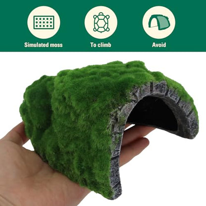 Mossy Reptile Rock Hides and Caves,Artificial Green Moss Cave Hideout for Reptile and Snake, Simulation Rock Tortoise Habitat Accessories,Terrarium & Aquariums Decor (Green, Small) - size: Small
