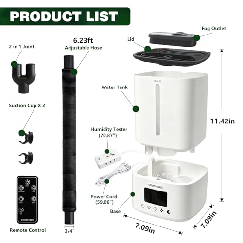 COOSPIDER Reptile Fogger Humidifier, Automatic Humidifiers, Terrarium Humidifiers with Timer Humidity Control, Reptile Mister for Reptiles Amphibians Herps Vivarium (White, 5L/1.32GAL) - color: White