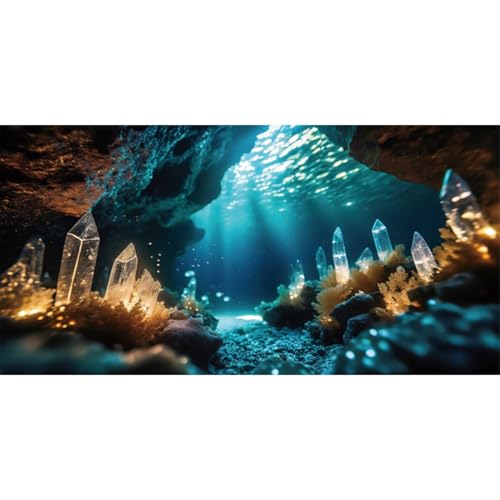 AWERT 72x18 inches Fantasy Garden Aquarium Background Under The Sea Background Sunshine Underwater Bubble Coral Rock Crystal Climbing Pet Background Decoration - size: 72x18in/180x45cm