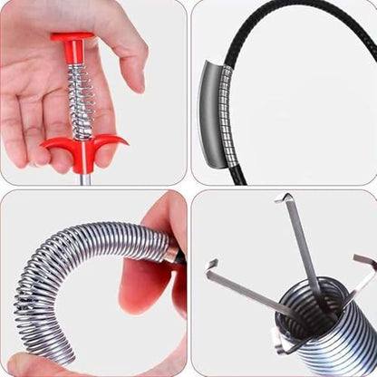 Stainless Steel Drain Pipe Cleaning Spring Stick, Hair Catching Claw Wire, Sink Sewer Clog Dredge Remover, Basin Cleaner, Flexible Grabber Pickup Tool, Retractable Cable (5ft (160cm), Black)