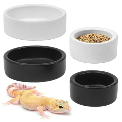 4 Pcs Reptile Food Dish Bowl Ceramic Anti-Escape Mealworms Bowl for Small Reptile Spider Lizard Gecko Frog Turtle Hermit Crab (Circle Shape, Black and White)