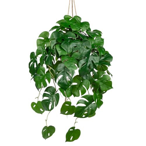 Large Fake Hanging Plants in Pot for Indoor & Outdoor, Long Artificial Hanging Monstera Plants, 27.6" Fake Potted Vines Ivy Greenery Plant for Room Wall Shelf Decor Living Room Bathroom Patio Porch - color: #2 Green Monstera