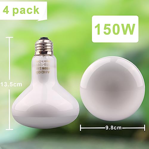 Aiicioo Reptile Basking Light Bulb - 150 Watt Heat Light Bulb 4 Pack for Reptile Heat Lamp Bulb for Bearded Dragon Lizard Turtle Tortoise Daylight Basking