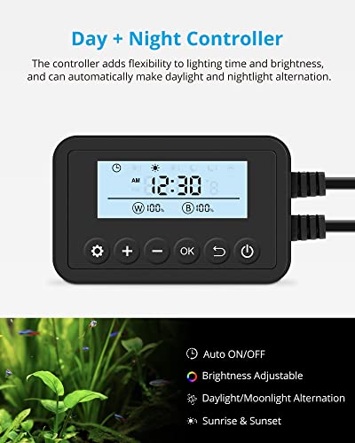 NICREW SkyLED Plus Aquarium Plant Light, Freshwater Fish Tank Light with Ramp Up and Dim Down, Spectrum Adjustable and Lighting Schedule Programmable with Controller, 48-60 Inches, 45 Watts - size: 48 - 60 in