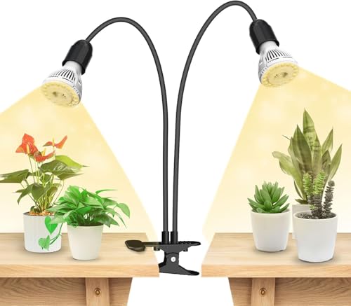 SANSI LED Grow Lights for Indoor Plants, 300W Full Spectrum Gooseneck Clamp Grow Lamp, 20W Power Plant Light with High PPFD for Seeding, Lifetime Free Bulb Replacement Plant Lights for Indoor, 2 Head - size: 2 Head 1 Pack