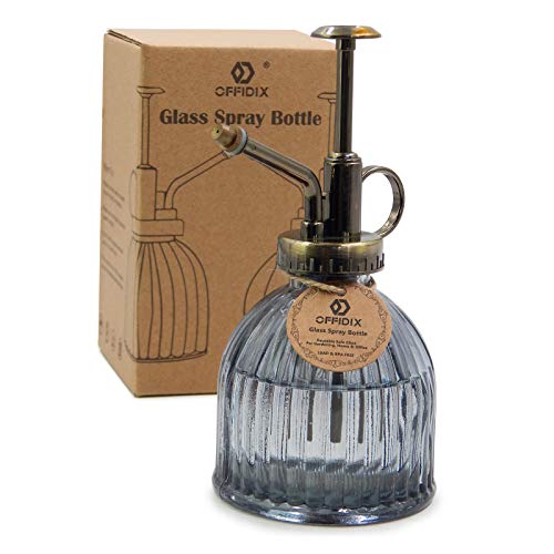 OFFIDIX Plant Mister plant water Spray Bottle, 6.3" Tall Vintage Style with Bronze Plastic Top Pump One Hand Glass Watering Can for Indoor Potted Plants Terrariums (Dark Gray) - color: B-DarkGrey