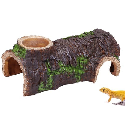 AIICIOO Reptile Gecko Hide Cave Natural Looking Basking Platform Terrarium Decor Resin Hollow Hide Cave for Lizard Leopard Gecko Bearded Dragon Tank Accessories Large