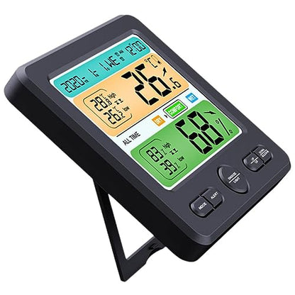 Multi-Function Digital Hygrometer and Clock for Home Use Temperature and Humidity Monitor with Large Display Accurate Indoor Climate Control Tool for Reptiles Office and More