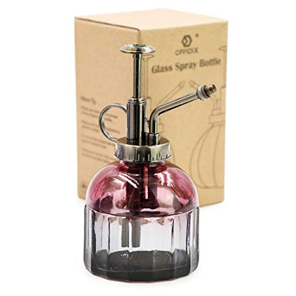 OFFIDIX Plant Mister Glass Spray Bottle, Glass Mister Indoor Plant Mister with Bronze Plastic Top Pump Glass Small Watering Can One Hand for Flower Plants - color: D-Wine Red Gray Gradient