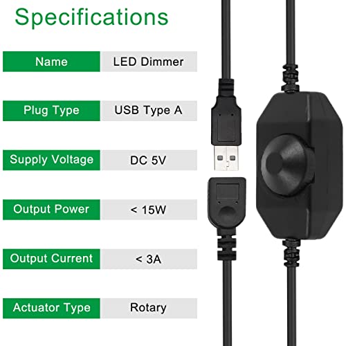 LED Strip Lights Dimmer Switch USB Female to Male Cable with Dimmable Rotary Switch Controller 5V LED Rope Light Switch Adjustable Switch, 2 PCS - color: with USB adapter