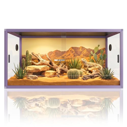 Reptile Enclosure, Front Opening Reptile Terrarium with Tempered Glass Sliding Doors, Safety Lock & Ventilation, Habitat for Bearded Dragon, Ball Python, Snake, Gecko (Purple, 48" x 24" x 24") - color: Purple, size: 48" x 24" x 24"