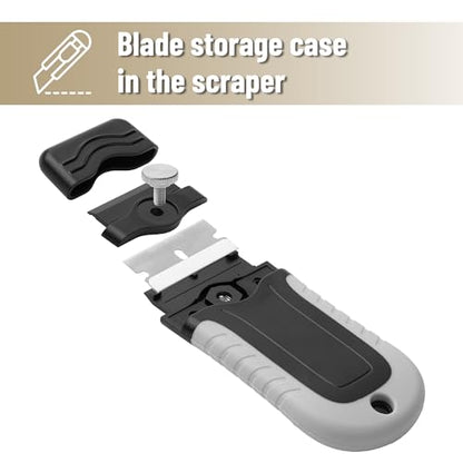 Bates- Razor Blade Scraper, Grey, Locking Razor Scraper Set with 10 Extra Stainless Steel Blades, Window Scraper, Scraper Tool, Glass Scraper, Scraper Blades, Paint Scraper Blade Scraper for Cleaning - color: Light Grey
