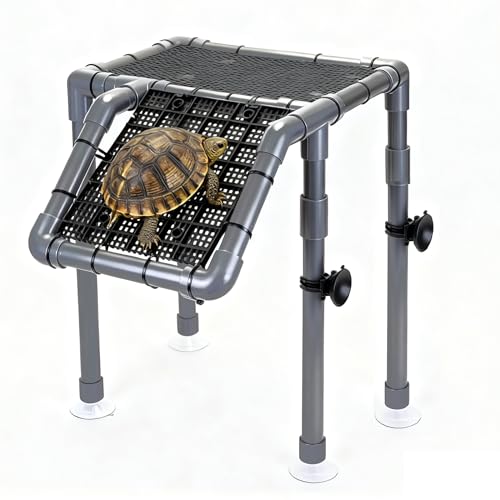 Turtle Basking Platform, 10.8" Width Aquatic Turtles Dock, Sloped Ramp with 8pcs Strong Suction Cups and Encryption Grid, Turtle Tank Accessories for Above 12 inches Wide Aquarium