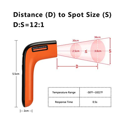 Rechargeable Infrared Thermometer Gun for Cooking -58℉~1022℉| INKBIRD Colorful Display Digital Laser Temperature Gun for Pizza Oven Grill Kitchen Home Repairs with Max Measure, ℉ Only (NOT for Human)