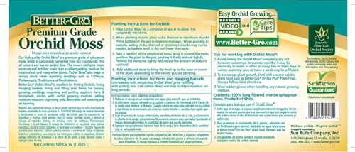 Better-Gro Premium Grade Orchid Moss - 100% Natural,Imported Sphagnum Moss for Orchids,Ferns,and Hostas,Excellent for Hanging Baskets and Propagating Plants - 190 Cubic Inches,(Pack of 12) - size: 190 cu. in. (Pack of 12)