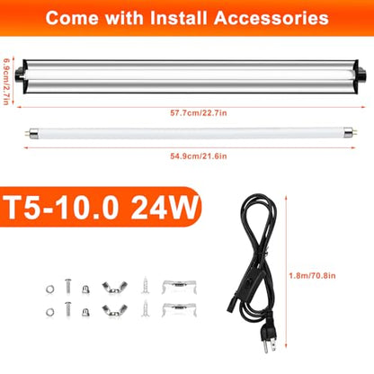 24W T5 UVB Reptile Light Fixture Combo Kit – 10.0 UVB Fluorescent Tube for Bearded Dragons, Lizards & Tortoises – UVA UVB Reptile Light, 22" Terrarium Hood (UVB 10.0-Desert, 22INCH-24W) - size: 24W-22 Inch-T5 Fixture