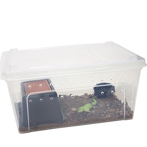 OMEM Portable Reptile Terrarium Habitat for Mini Pet Houses Breathable Holes Stackable Container (L) - size: 1PCS-Clear-L
