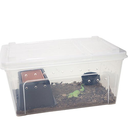 OMEM Portable Reptile Terrarium Habitat for Mini Pet Houses Breathable Holes Stackable Container (L) - size: 1PCS-Clear-L