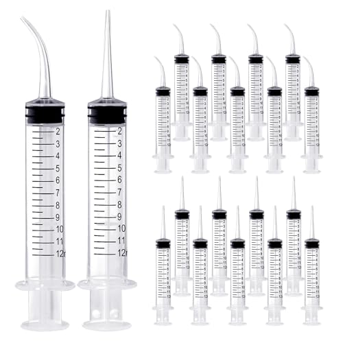 Wisdom Teeth Syringe, 12ml Dental Irrigation Syringe with Curved & Straight Tips, Sterile Individually Packaged for Oral Care, Tonsil Stones Removal, Liquid, Feeding (20 Pack) - style: Curved Tip & Straight Tip 20 Pack
