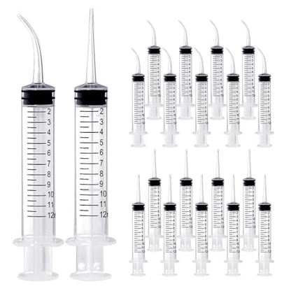 Wisdom Teeth Syringe, 12ml Dental Irrigation Syringe with Curved & Straight Tips, Sterile Individually Packaged for Oral Care, Tonsil Stones Removal, Liquid, Feeding (20 Pack) - style: Curved Tip & Straight Tip 20 Pack