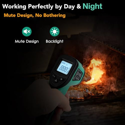 OnniOne Infrared Thermometer Gun for Cooking, -58℉~1022℉, Digital Laser Temperature Gun for Blackstone Pizza Oven Reptiles, IR Thermometer with Carrying Storage Case, Larger Font, LCD Backlit, Green - color: Green