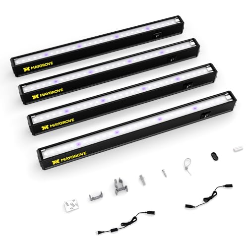 Maygrove T5 Grow Lights for Indoor Plants 1FT, Blue-Rich Full Spectrum 5000K Grow Light, 28W(4 x 7W), Grow Light Strips for Seed Starting, Greenhouse, High PPFD, Linkable, Black, 4-Pack - color: Purple, size: 1ft-black Cover