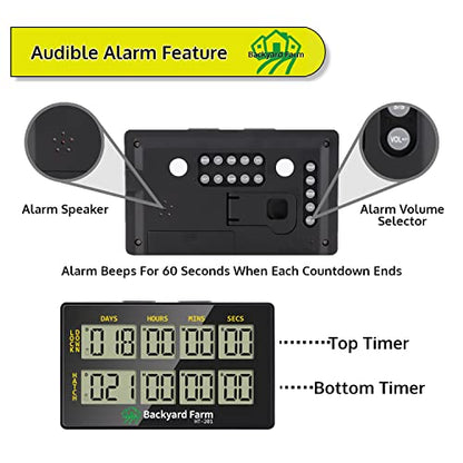 Dual Countdown Egg Incubator Double Timer for Timing Days/Hours/Minutes/Seconds Time Two Events When Incubating & Hatching Chick Quail Bird Duck or Reptile Eggs