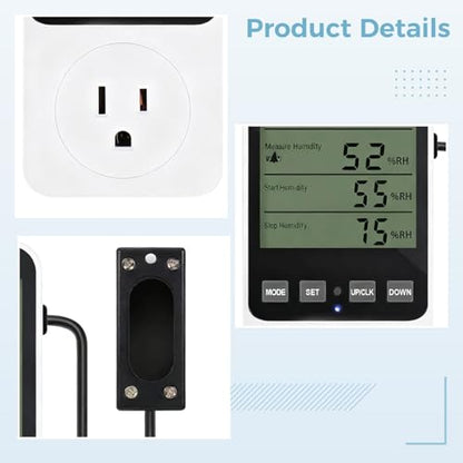 Digital Temperature Humidity Controller with External Sensor, LCD Display, ±33.8 ℉/±1 ℃ Accuracy, 16A/3680W Load, 3 Real Time Temperature Displays for Reptiles, Grow Tents