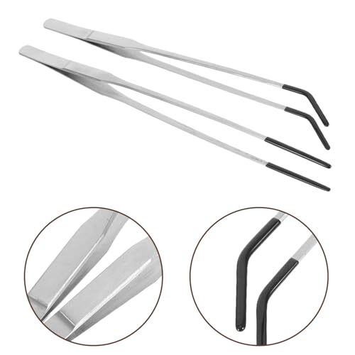 SUPVOX 2pcs Reptile Feeding Tongs with Rubber Tips: Stainless Steel Curved Long Tweezers Terrarium Supplies - for Aquarium Snake Tank Accessories