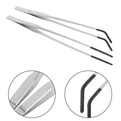 SUPVOX 2pcs Reptile Feeding Tongs with Rubber Tips: Stainless Steel Curved Long Tweezers Terrarium Supplies - for Aquarium Snake Tank Accessories