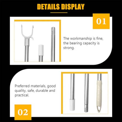 CHILDWEET 2pcs Stitching Clothes Rail Shepherds Hook Bathroom Must Haves Clothing Hook Pole Snake Hook Closet Reacher Pole Reacher Grabber Pole Grip Telescopic White Hook up Stainless Steel
