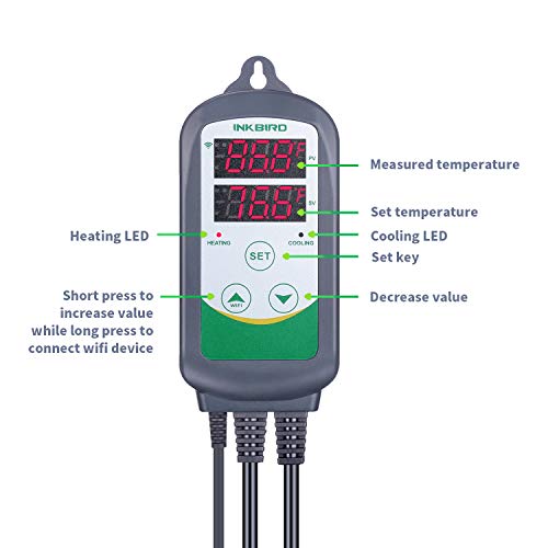 Inkbird WiFi Temperature Controller ITC308 Reptile Freezer Thermostat Digital Heating and Cooling Heater Cooler Greenhouse Plug Outlet 2 Stage 1100W 110V
