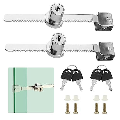 2 Pack Sliding Glass Door with Key,Ratchet Lock with Chrome Finish,Display Case Locks Showcase Lock,Security Showcase Display Door Lock with Key,Cabinet Doors Lock,Keyed Alike